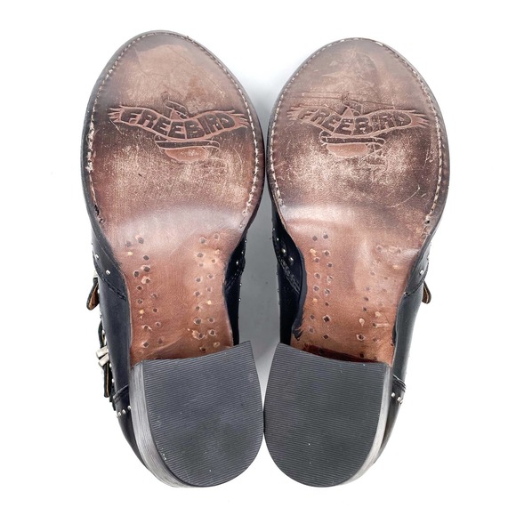 SOLD- Freebird Felicity Strappy Bootie Black Studded Buckle Leather Sz 9 - Picture 10 of 12